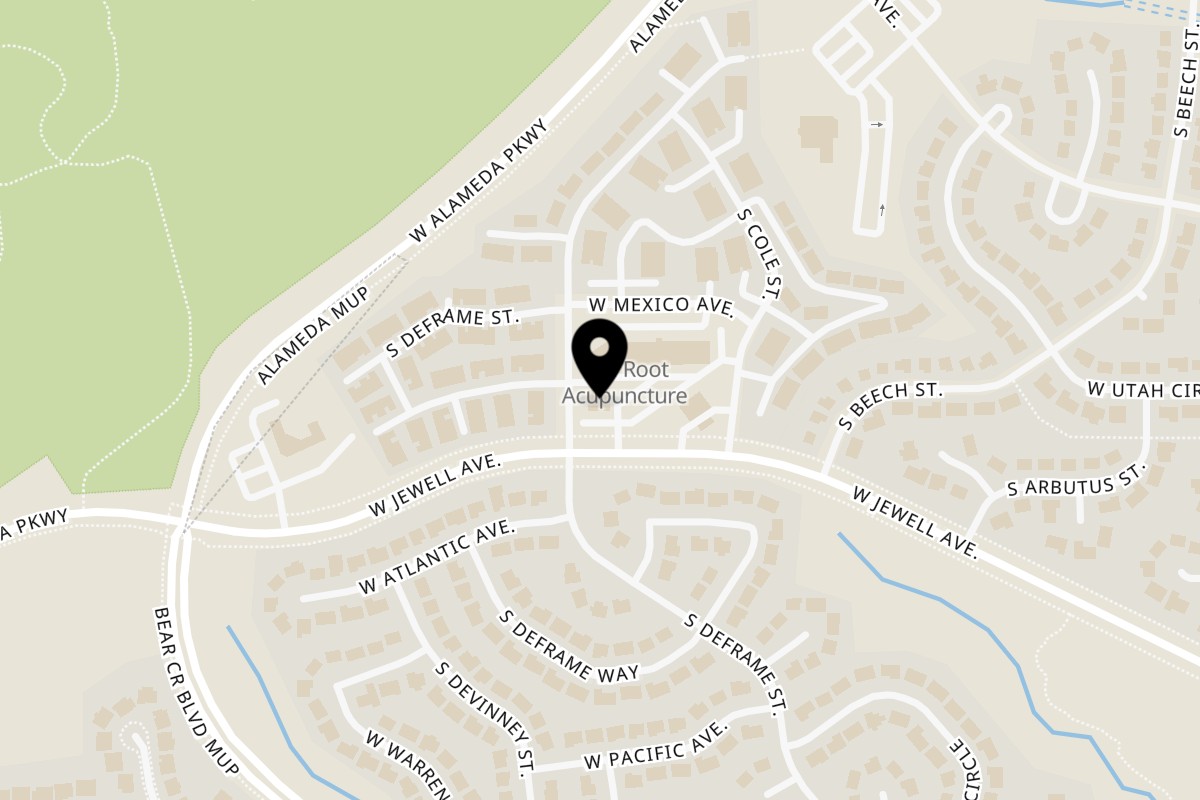 Map showing the location of Spice Hub & Fox Point pizzeria on 13795 W Jewell Ave in Lakewood
